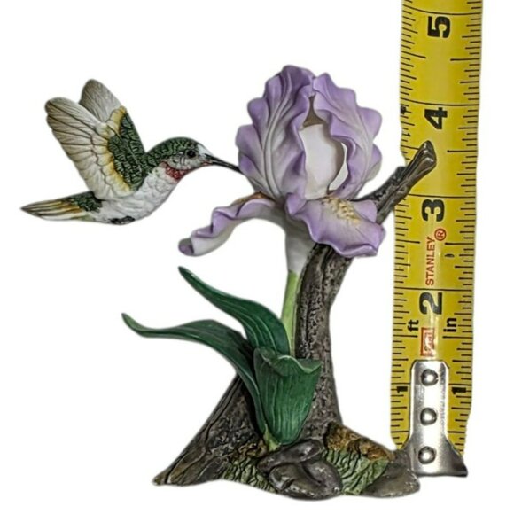 Vintage Hummingbird Purple Iris Figurine Roman Collectible Floral Porcelain READ - Picture 2 of 10